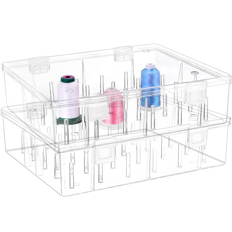 New brothread Pack of 2 Tall and Clear Storage Box/Organizer for 2x30 Home Embroidery&Cotton Thread Spools Compatible with Tall Thread Spools from Isacord/Floriani/Madeira/Glide/RA/Connecting Thread - Image 1