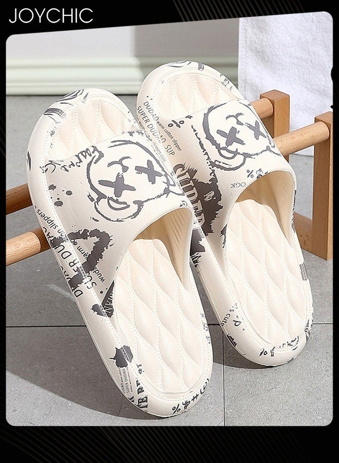 Joychic خف صيفي داخلي مضاد للانزلاق بتصميم جرافيتي فاشن ذو قاع سميك وقابل للتنفس مناسب للنساء والرجال والأزواج سريع الجفاف - Image 2
