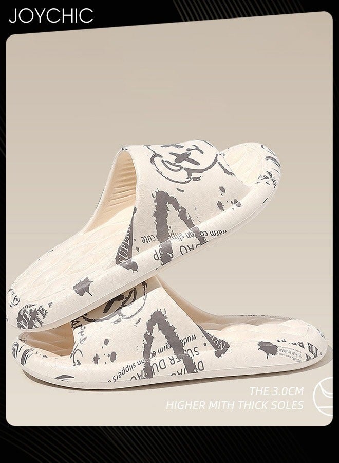 Joychic خف صيفي داخلي مضاد للانزلاق بتصميم جرافيتي فاشن ذو قاع سميك وقابل للتنفس مناسب للنساء والرجال والأزواج سريع الجفاف - Image 4
