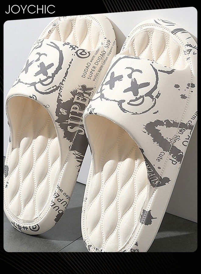 Joychic خف صيفي داخلي مضاد للانزلاق بتصميم جرافيتي فاشن ذو قاع سميك وقابل للتنفس مناسب للنساء والرجال والأزواج سريع الجفاف - Image 3