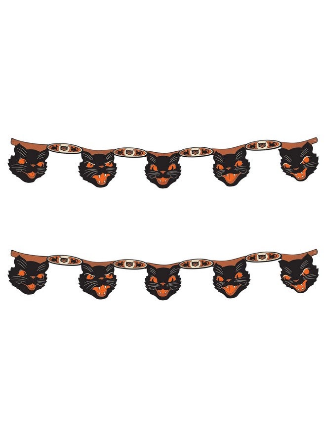 Beistle 2 Piece Vintage Halloween Party Decorations Cat Banners, 7.5" x 4', Black/Orange/Off-White - Image 1
