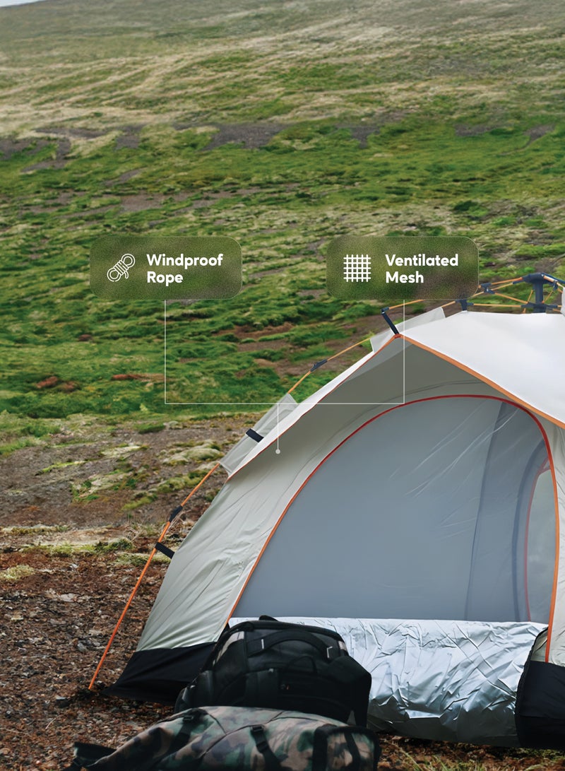 جرين ليون خيمة تخييم GT-3 / سعة 3-4 أشخاص / خيمة تخييم خارجية / خيمة تخييم سهلة التركيب / حماية من الأشعة فوق البنفسجية / خفيفة الوزن / مقاومة للماء / شبكة جيدة التهوية / حبل مقاوم للرياح - بيج - Image 4