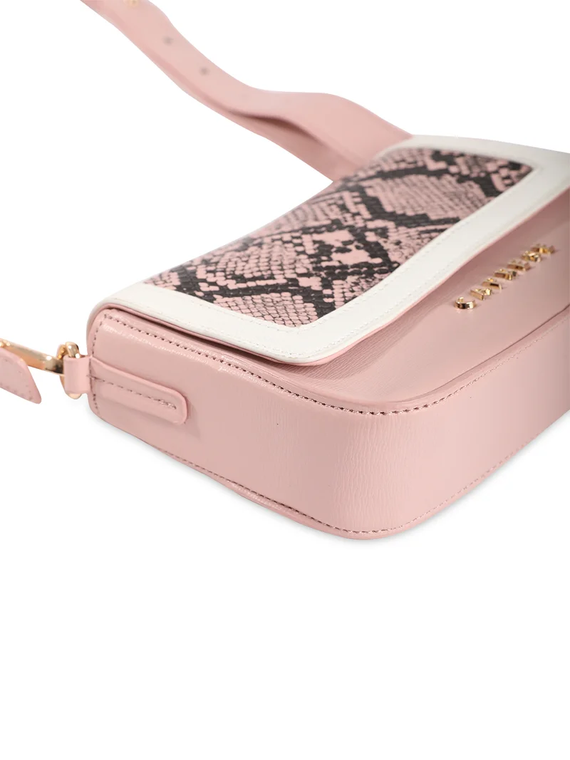 CAPRESE ELLIS SNAKESKIN PRINT PINK FAUX LEATHER SMALL SLING