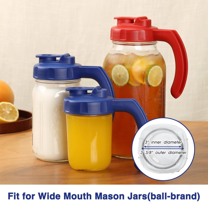 SOLIGT 2 Pack Wide Mouth Mason Jar Lids with Handle, Airtight & Leak-proof Seal, Easy Pouring Spout, Turns your Mason Jar into Pitcher, Silicone Seal Gasket, Jars not included - Image 5