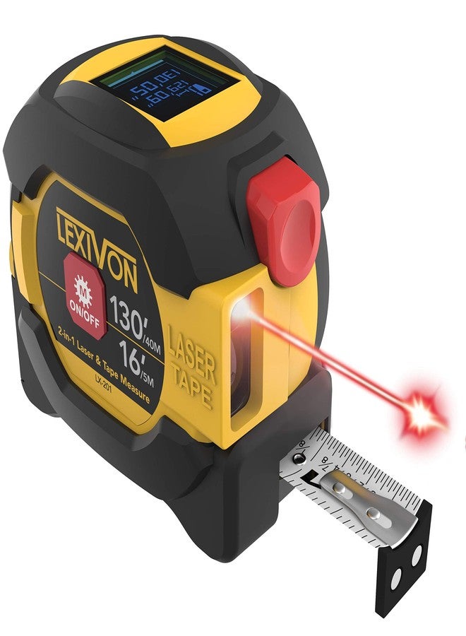 LEXIVON شريط قياس ليزر رقمي 2 في 1 من ليكسيفون | شاشة عرض LCD بإضاءة خلفية لقياس المسافة بالليزر بطول 130 قدمًا/40 مترًا، مع شريط قياس بقفل تلقائي بطول 16 قدمًا/5 أمتار | قدم/بوصة/كسور/متر/مم (LX-201) - Image 1