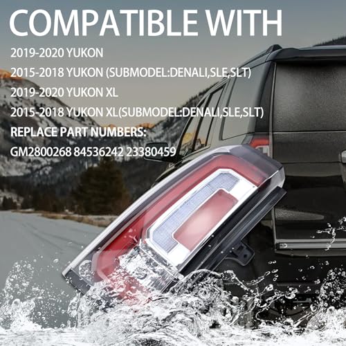 KOONDHEEND Left Driver Side LED Tail Light Assembly for 2015 2016 2017 2018 2019 2020 GMC Yukon/Yukon XL Denali SLE SLT | Replaces GM2800268 84536242 23380459 | Rear Brake Turn Signal Reverse Lamp - Image 3
