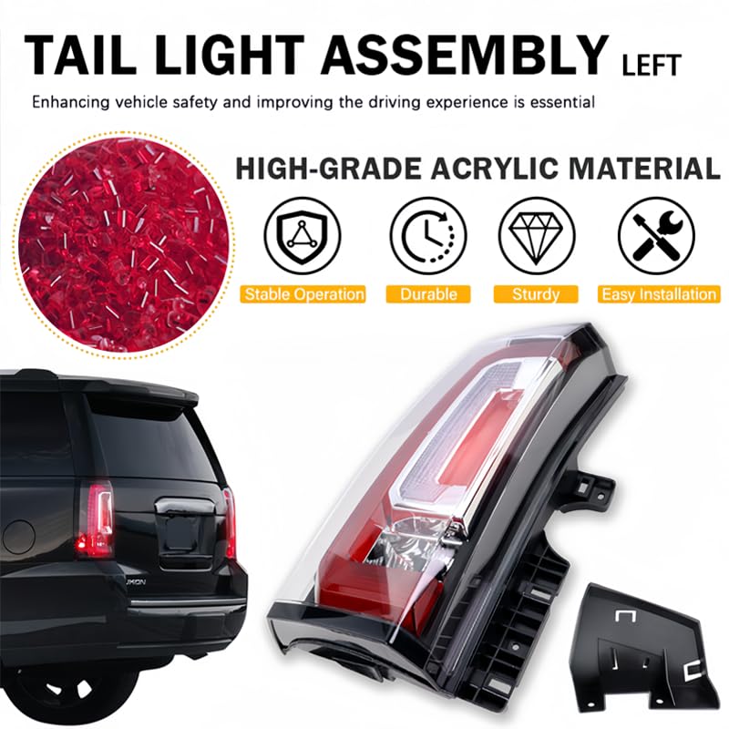 KOONDHEEND Left Driver Side LED Tail Light Assembly for 2015 2016 2017 2018 2019 2020 GMC Yukon/Yukon XL Denali SLE SLT | Replaces GM2800268 84536242 23380459 | Rear Brake Turn Signal Reverse Lamp - Image 2