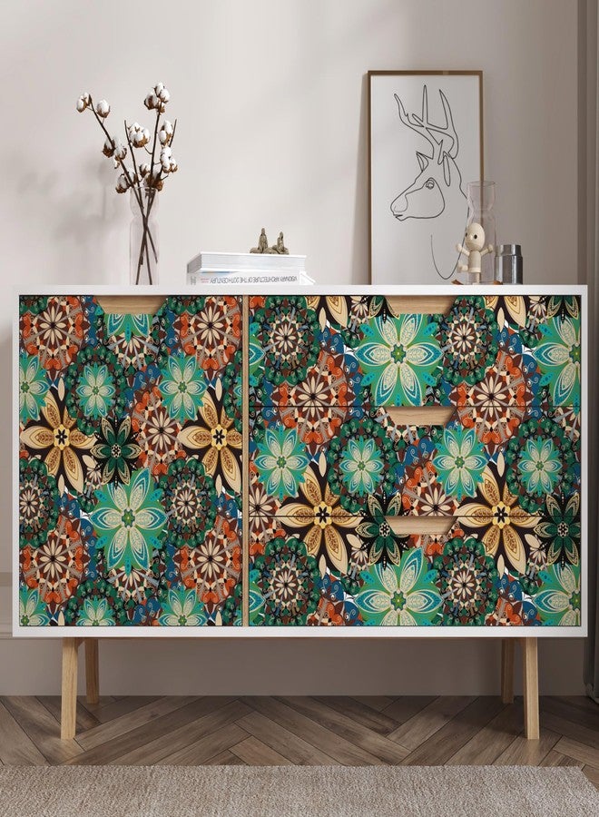 Wallercity Blue/Green Boho Peel and Stick Wallpaper Vintage Floral Wallpaper for Bathroom Kitchen Bedroom Abstract Contact Paper for Cabinets and Drawers Waterproof Vinyl Wrap for Liner 17.5''x102'' - Image 5