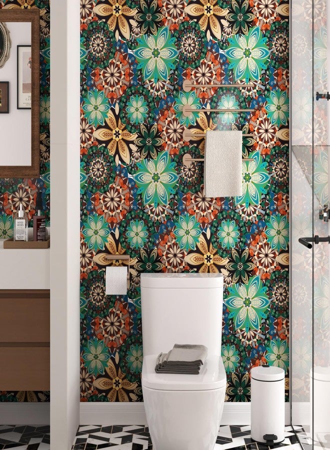 Wallercity Blue/Green Boho Peel and Stick Wallpaper Vintage Floral Wallpaper for Bathroom Kitchen Bedroom Abstract Contact Paper for Cabinets and Drawers Waterproof Vinyl Wrap for Liner 17.5''x102'' - Image 4