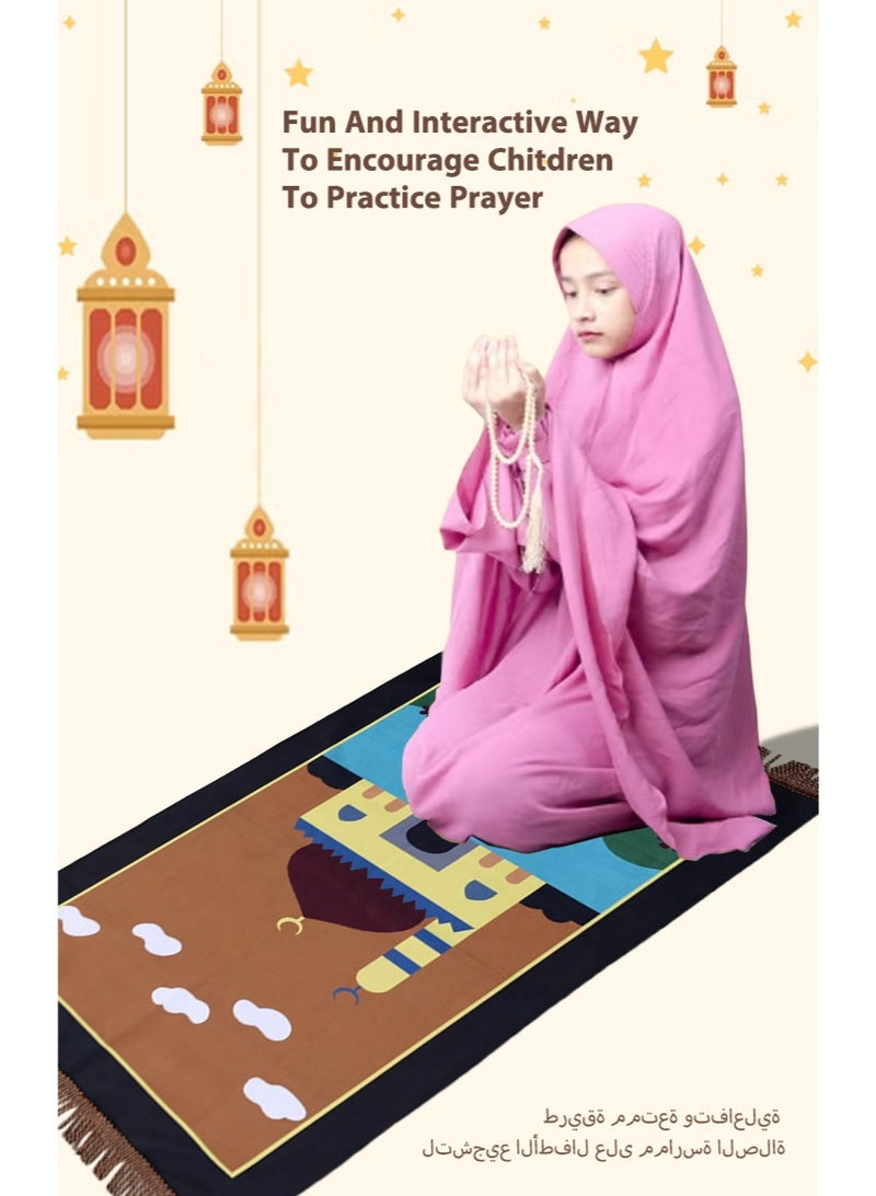 Sunnaltree 5PCS Prayer Carpet Mat Set for Kids, Foldable Muslim Prayer Rug With Rosary, Tasbeeh Counter and Other, Islamic Pattern, Soft Padded Islamic Prayer Mat, Muslim Gift for Ramadan, Eid, Hajj(Brown) - Image 5