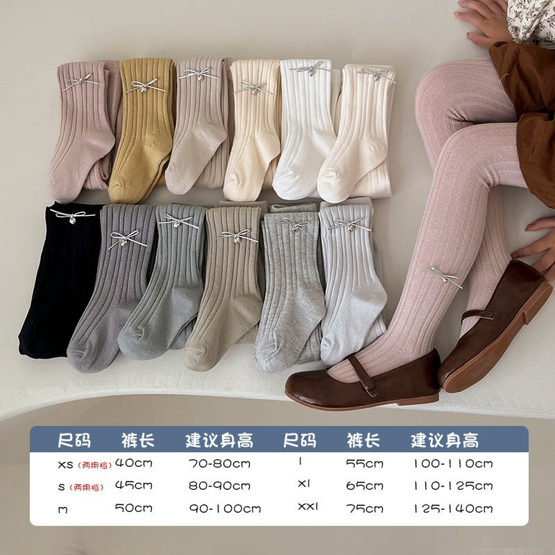 Autumn Girls' Pantyhose Children'S Thick Silver Bow Leggings Combed Cotton Outer Wear Baby - Image 4