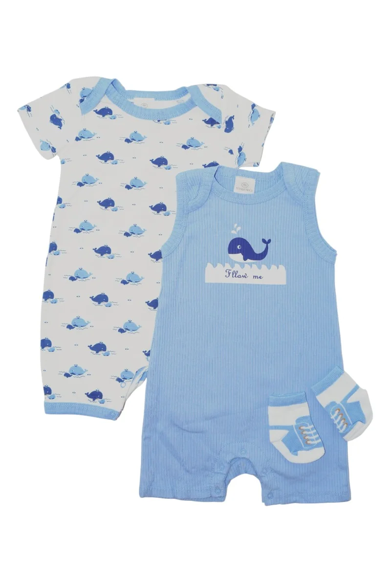 بمبىمىشى Bambimici Whale Printed Bodysuit 2-Piece