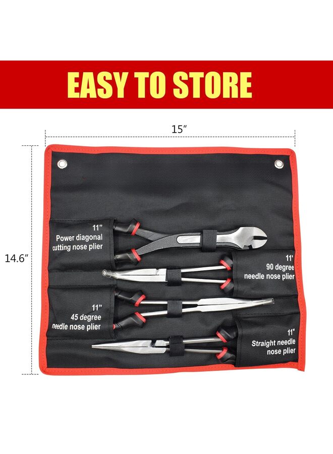 Extra Long Needle Nose Pliers Set, 11" Long Reach Straight Pliers,45/90 Degree Bent Nose Pliers,Diagonal Pliers and O-shape Tip Craft Repairing Tool (Size : 4PCS)  - Image 3