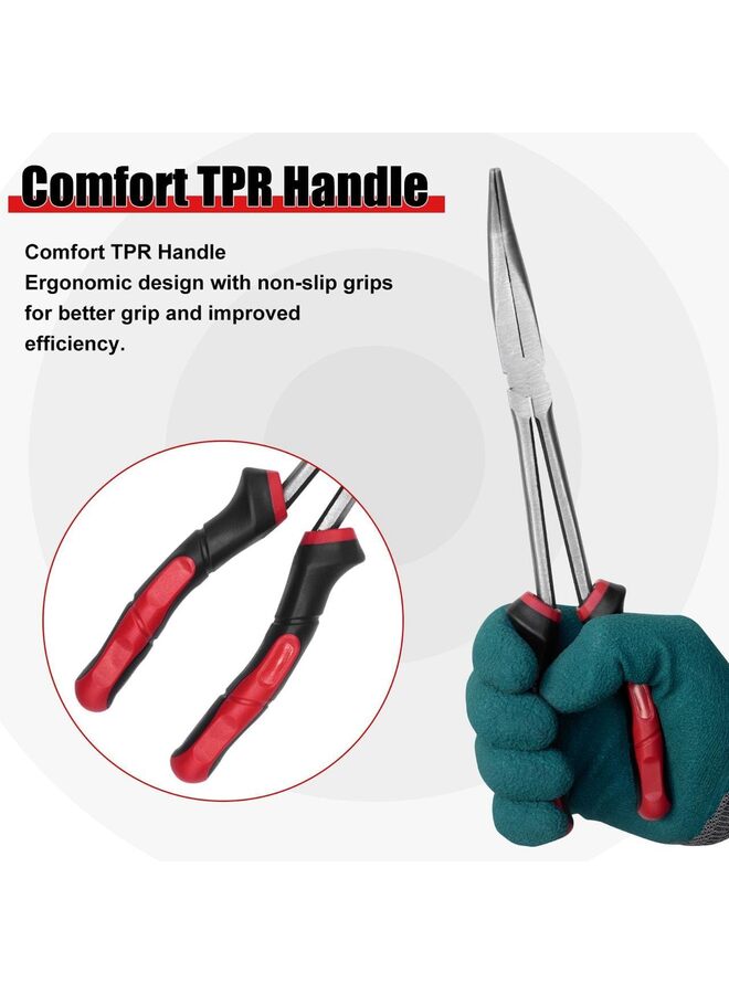 Extra Long Needle Nose Pliers Set, 11" Long Reach Straight Pliers,45/90 Degree Bent Nose Pliers,Diagonal Pliers and O-shape Tip Craft Repairing Tool (Size : 4PCS)  - Image 2