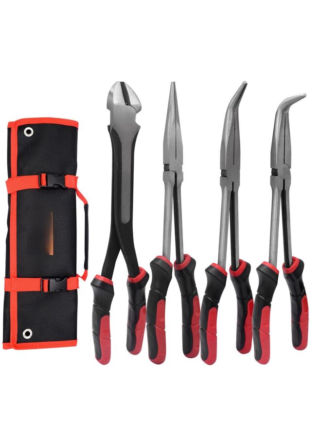 Extra Long Needle Nose Pliers Set, 11" Long Reach Straight Pliers,45/90 Degree Bent Nose Pliers,Diagonal Pliers and O-shape Tip Craft Repairing Tool (Size : 4PCS)  - Image 1