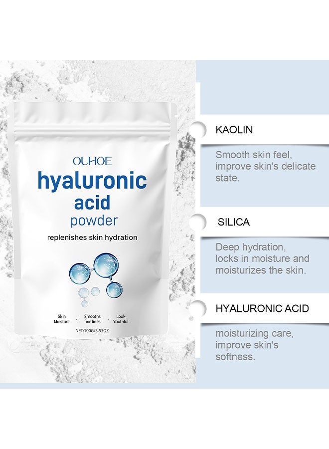 OUHOE Hyaluronic Acid Powder, Hyaluronic Acid Powder For Face, Diy Facial Serum, Deep Hydration Smooths Wrinkles, Low Molecular Weight,Water-Soluble for Skin Moisture 100g - Image 2