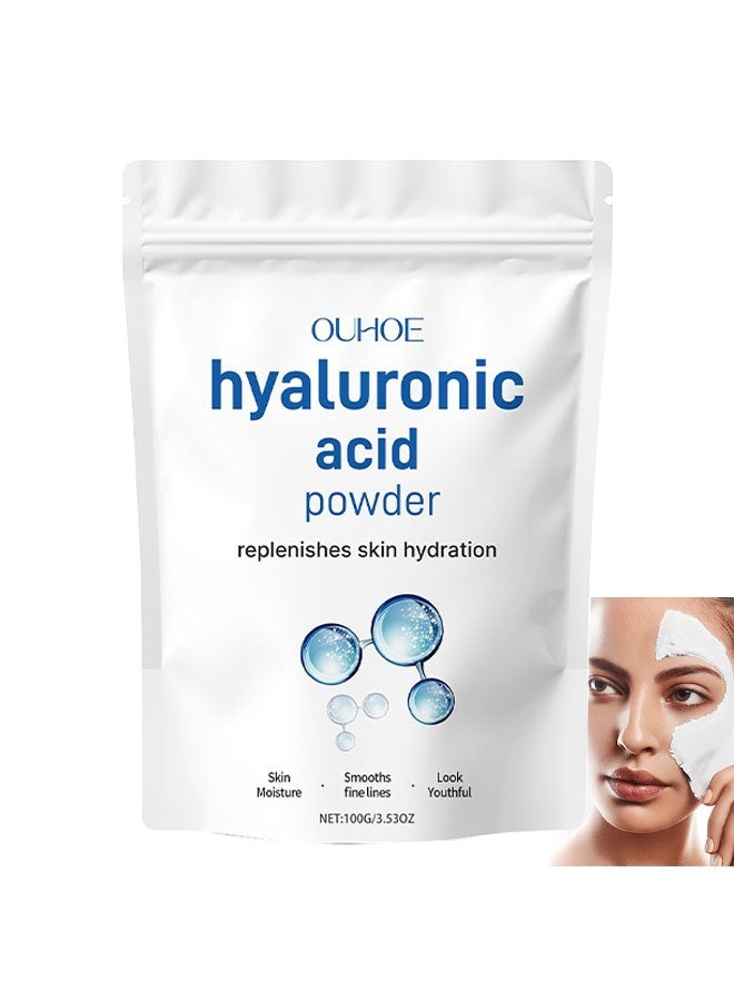 OUHOE Hyaluronic Acid Powder, Hyaluronic Acid Powder For Face, Diy Facial Serum, Deep Hydration Smooths Wrinkles, Low Molecular Weight,Water-Soluble for Skin Moisture 100g - Image 1