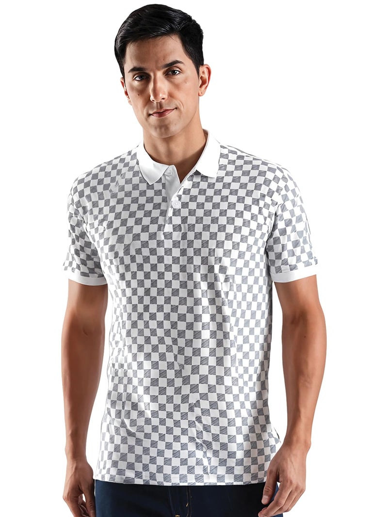 ADRO Polo T-Shirt for Men – 100% Cotton Soft Fabric | Regular Fit Polo Tshirt | All Over Printed Cotton Polo T Shirt for Men | PNOP25-LINE-WH-3XL White - Image 1
