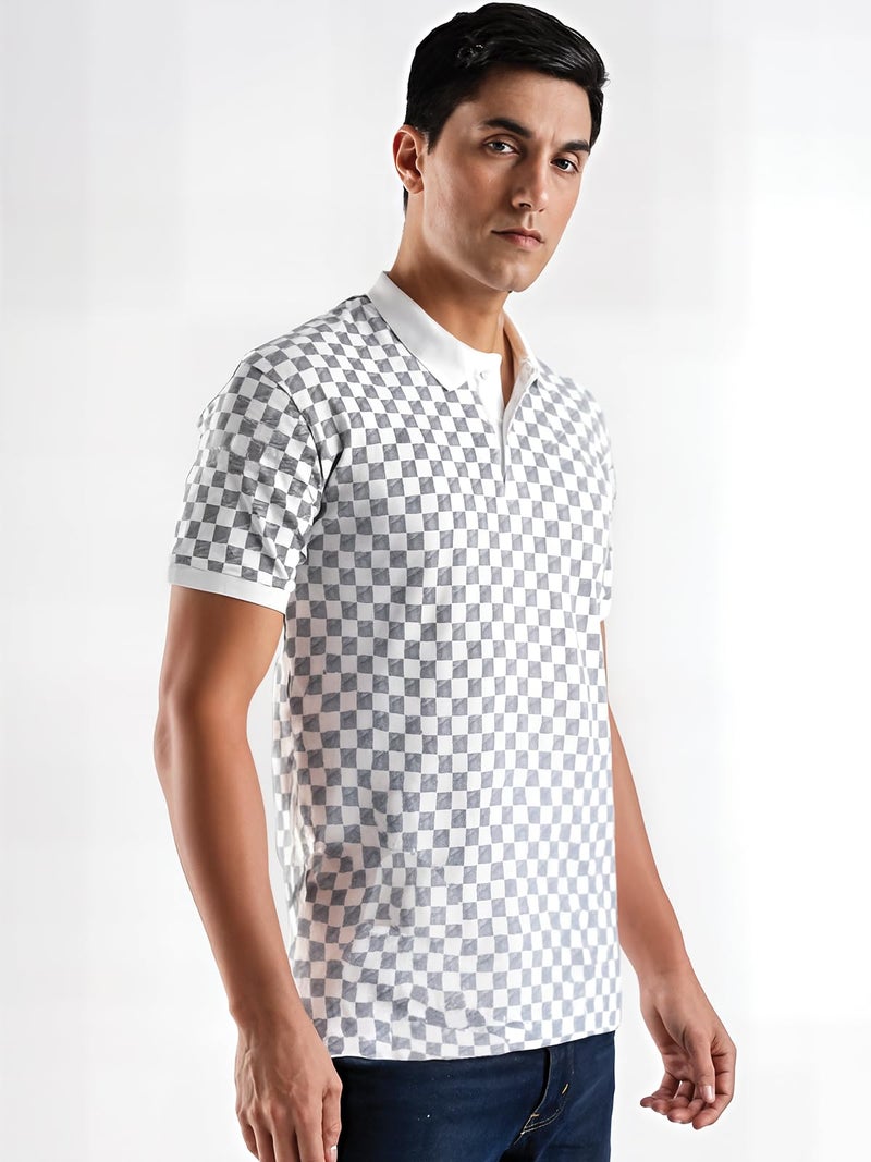 ADRO Polo T-Shirt for Men – 100% Cotton Soft Fabric | Regular Fit Polo Tshirt | All Over Printed Cotton Polo T Shirt for Men | PNOP25-LINE-WH-3XL White - Image 4