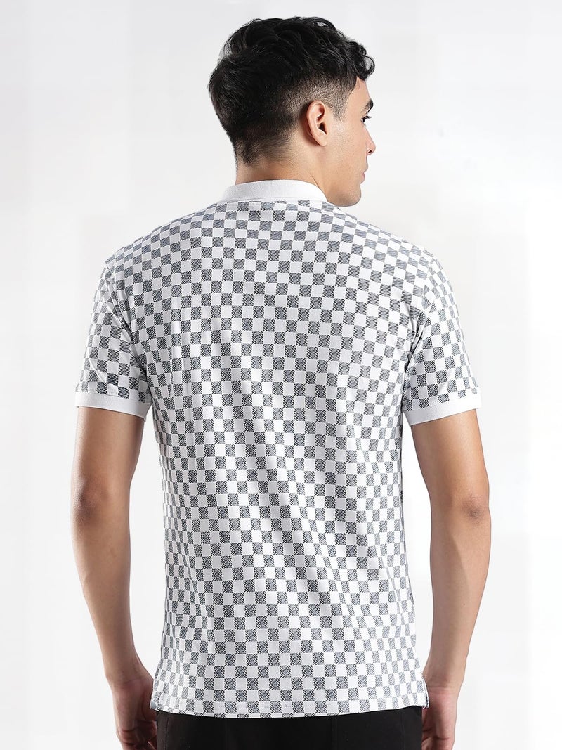 ADRO Polo T-Shirt for Men – 100% Cotton Soft Fabric | Regular Fit Polo Tshirt | All Over Printed Cotton Polo T Shirt for Men | PNOP25-LINE-WH-3XL White - Image 2