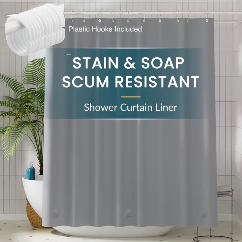 1pc Lightweight Shower Curtain Liner Morandi Green 71x71 Inch With Weighted Magnets And Metal Grommets Plastic Hooks Included Bathroom Curtain For Dorm Hotel Family RV Greenhouse White Gray - Image 3