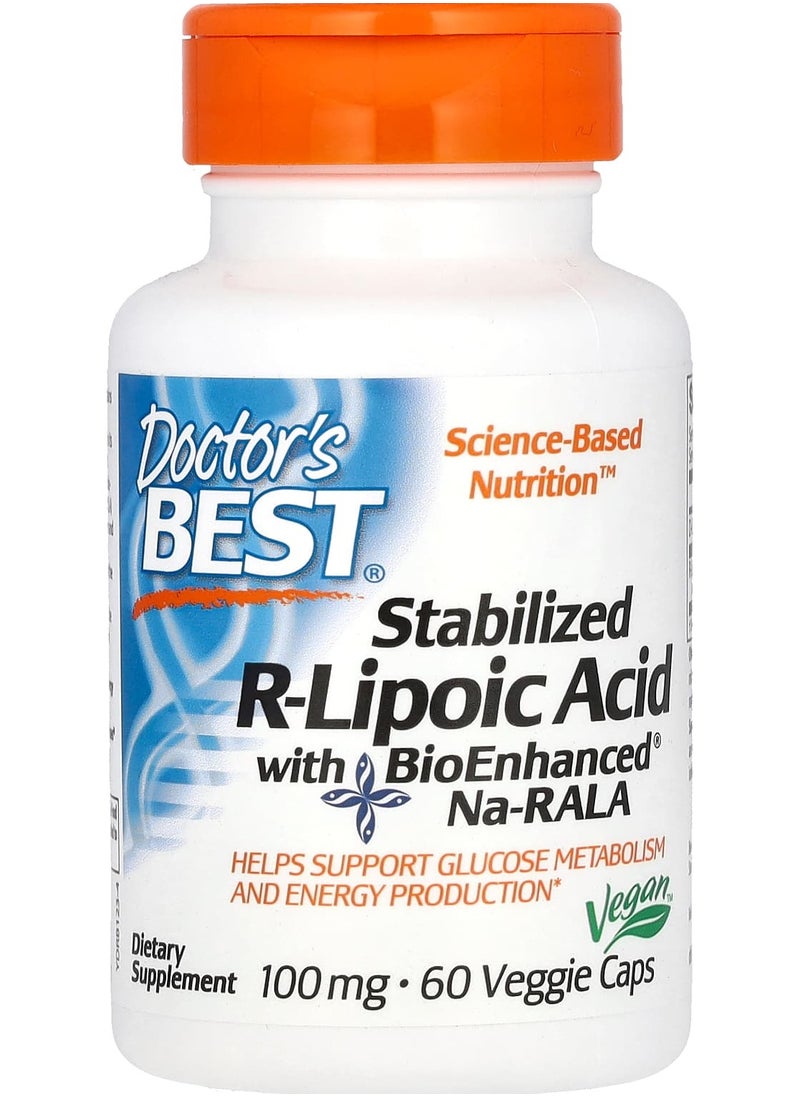 Doctor's BEST - Stabilized R-Lipoic Acid with BioEnhanced Na-RALA, 100 mg, 60 Veggie Caps - Image 1