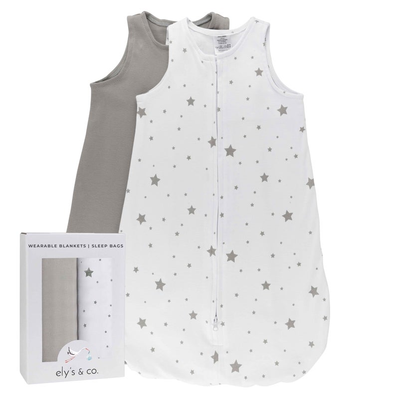 Ely's & Co. Baby Wearable Blanket - Baby Sleep Sack 100% Cotton - Sleep Sack 3-6 Months - Comfy Soft Lightweight, 2-Pack Set Gender Neutral Grey - Image 1