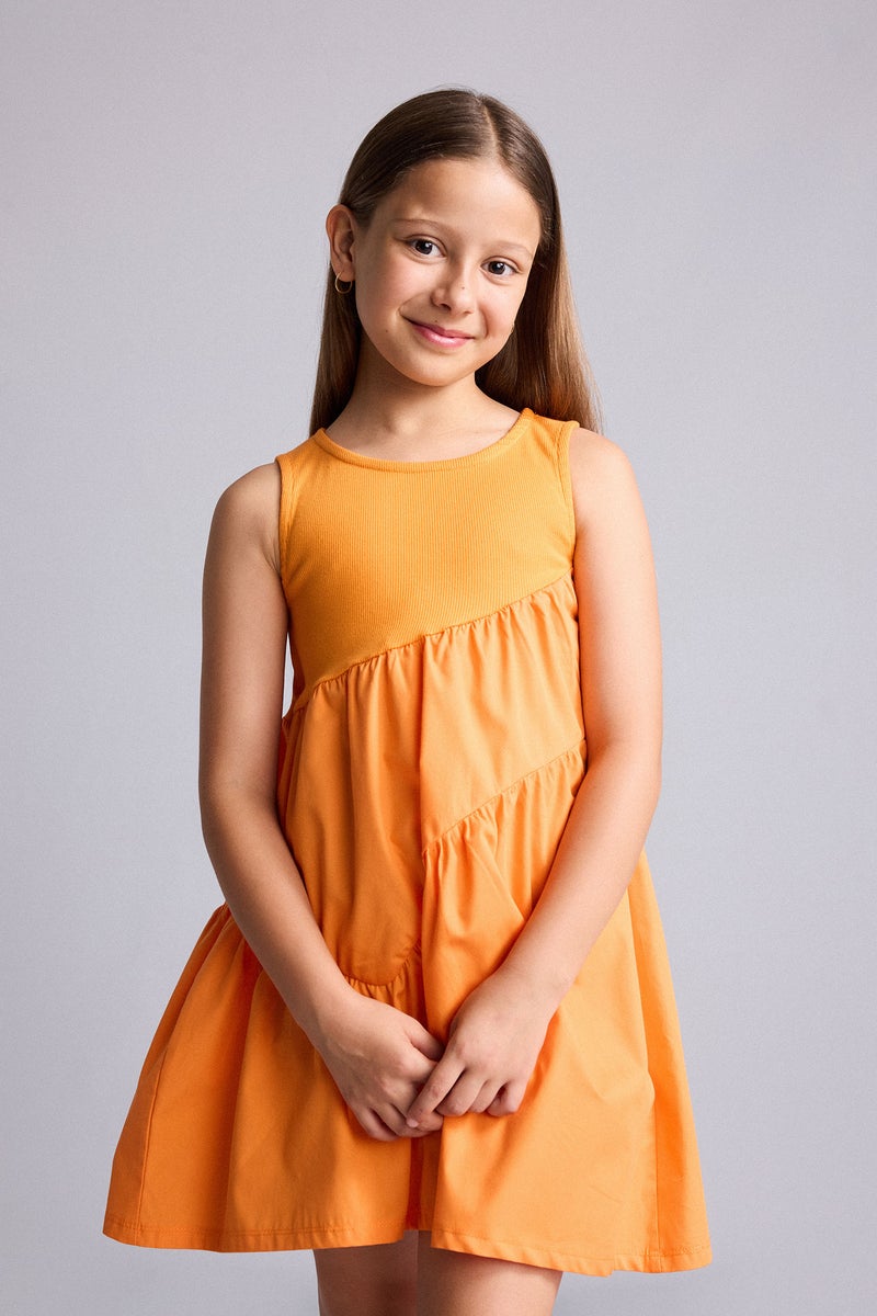 DeFacto Orange Girl Girl Regular Fit Sleeveless Woven Dress Casual - Image 3