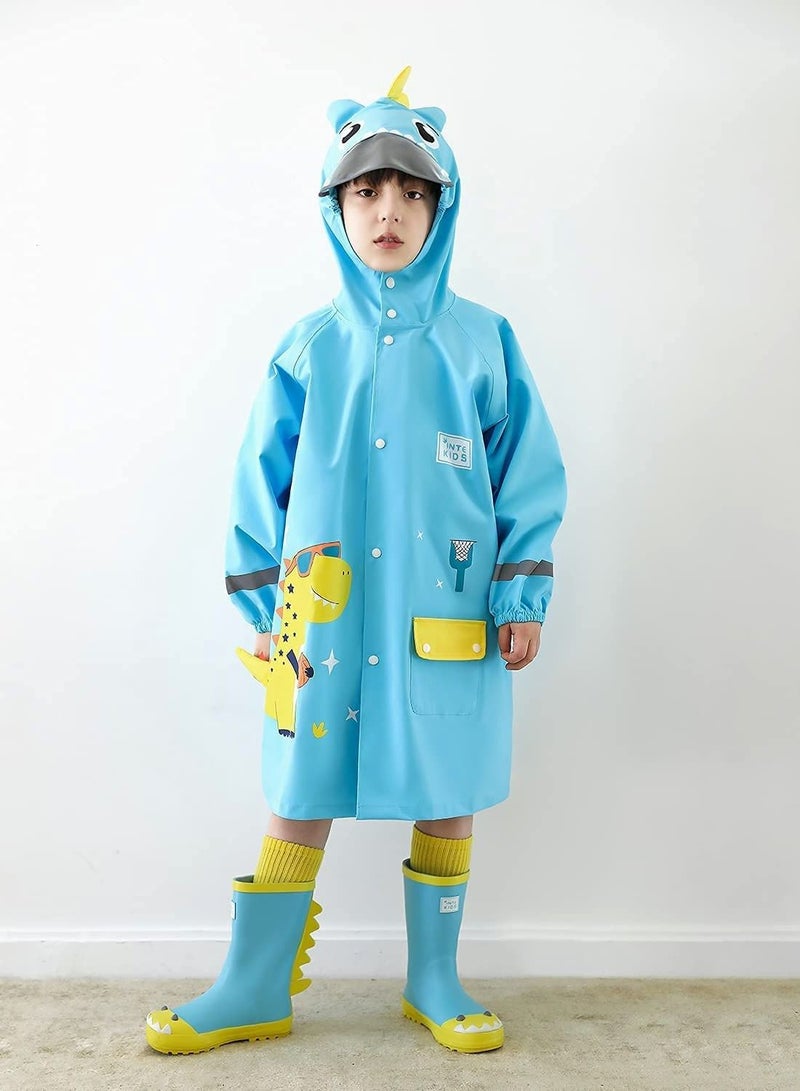 Kids RainCoat, Reusable Children's raincoats, 3D Cartoon Kids Rain Jacket with Storage Backpack