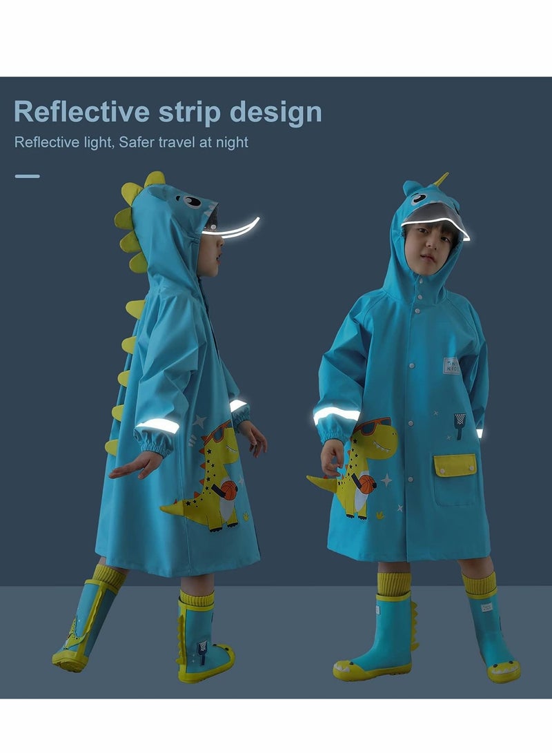 Kids RainCoat, Reusable Children's raincoats, 3D Cartoon Kids Rain Jacket with Storage Backpack