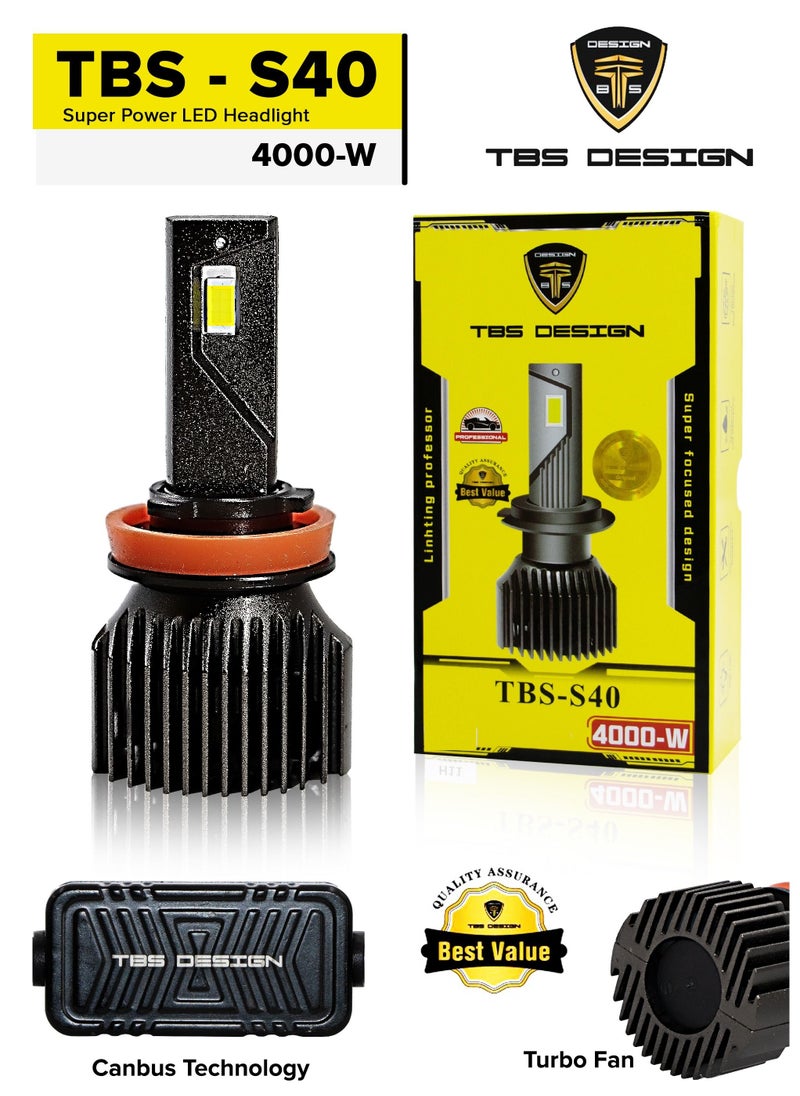 TBS DESIGN TBS DESIGN S40 H1 LED Headlight Bulbs 6500K Super Bright LED Bulb High Low Beam Halogen Replacement LED Headlights Conversion Kit, 2 Pack 