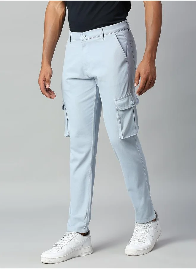 دينيس لينغو Men's Light Blue Tapered Fit Cargo Trousers - Modern and Comfortable