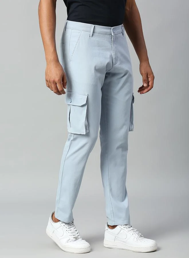 Dennis Lingo Men's Light Blue Tapered Fit Cargo Trousers - Modern and Comfortable