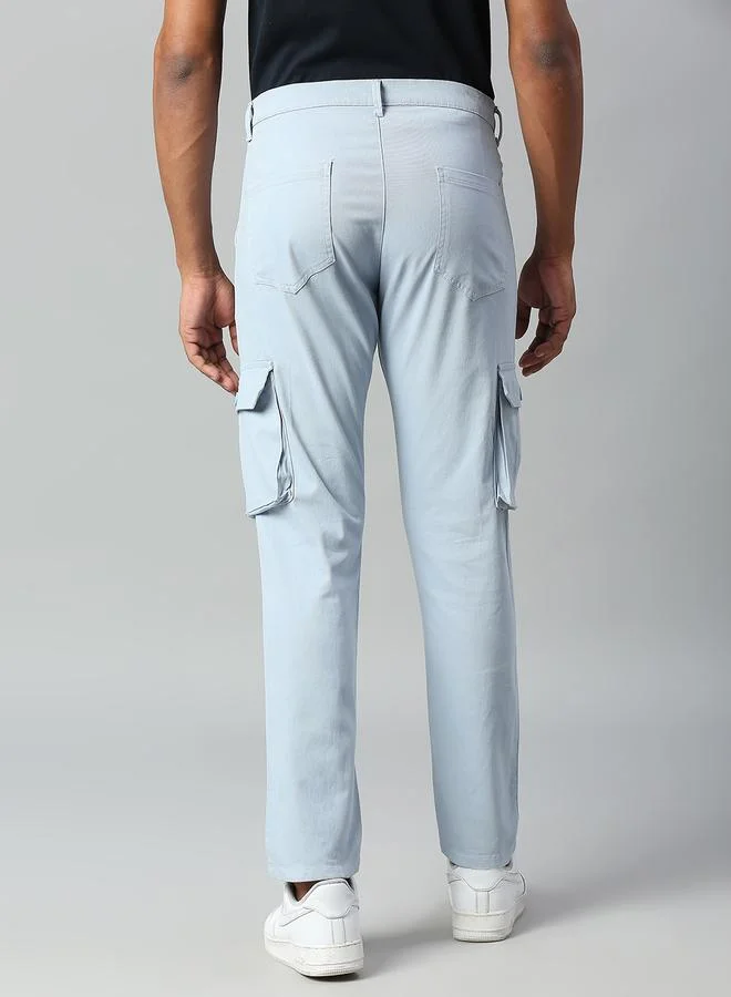 Dennis Lingo Men's Light Blue Tapered Fit Cargo Trousers - Modern and Comfortable