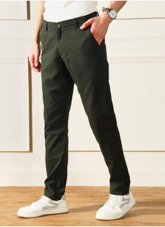 Dennis Lingo Dark Green Slim Fit Solid Trouser for Men - 100% Cotton, Full Length, Button & Zip, Mid Rise, Casual,  - Image 3