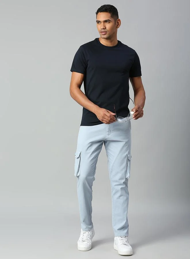Dennis Lingo Men's Light Blue Tapered Fit Cargo Trousers - Modern and Comfortable