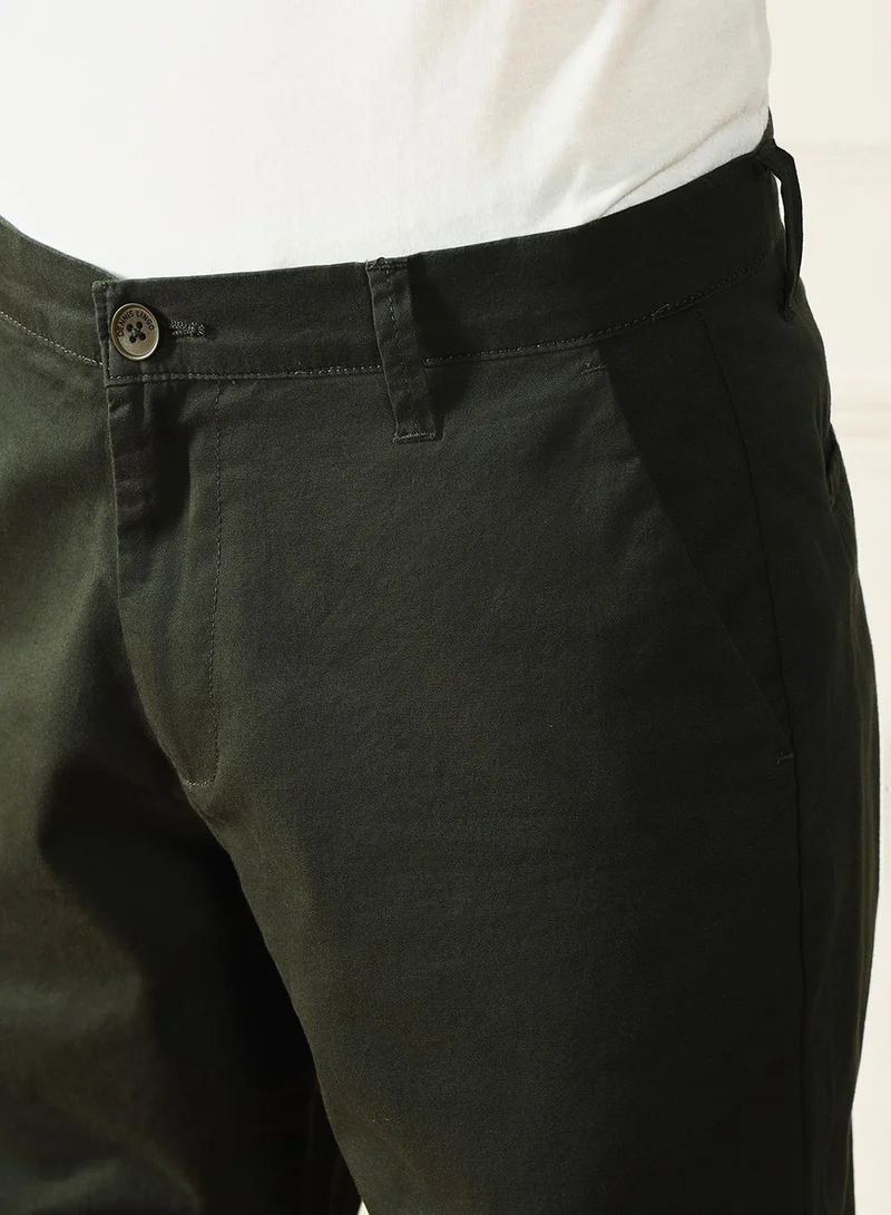 Dennis Lingo Men's Dark Green 100% Cotton Solid Pattern Full Length Chinos Slim Fit Trouser