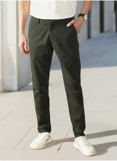 Dennis Lingo Dark Green Slim Fit Solid Trouser for Men - 100% Cotton, Full Length, Button & Zip, Mid Rise, Casual,  - Image 1