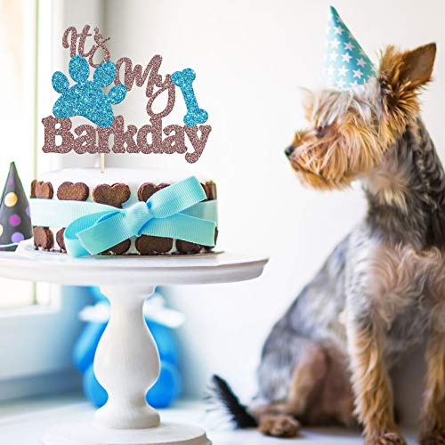 Festiko It's My Barkday Cake Topper - Puppy Birthday Party Decoration Supplies for Pet Dogs - Rose Gold & Blue Glitter - Image 5