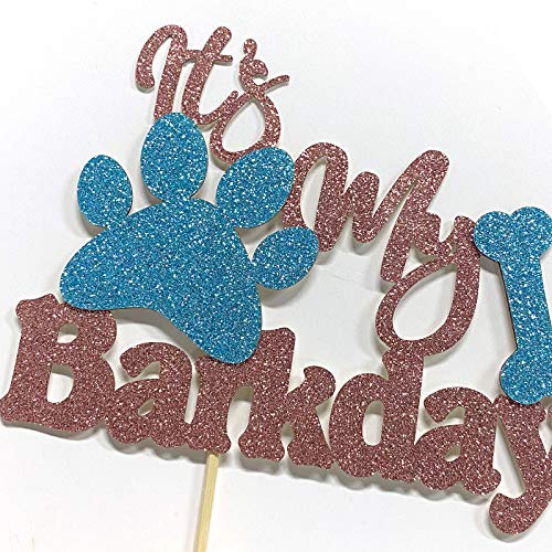 Festiko It's My Barkday Cake Topper - Puppy Birthday Party Decoration Supplies for Pet Dogs - Rose Gold & Blue Glitter - Image 3