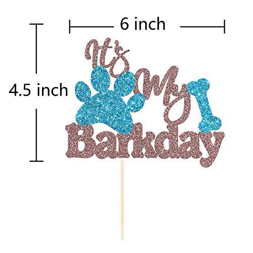 Festiko It's My Barkday Cake Topper - Puppy Birthday Party Decoration Supplies for Pet Dogs - Rose Gold & Blue Glitter - Image 2