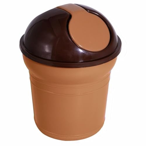 Wonder Server Desk Top/Car Plastic Swing Dustbin for Home/Kitchen/Office, 1 Pc, Coffee Color - Image 1