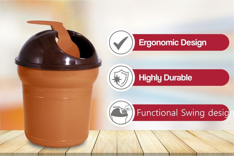Wonder Server Desk Top/Car Plastic Swing Dustbin for Home/Kitchen/Office, 1 Pc, Coffee Color - Image 4
