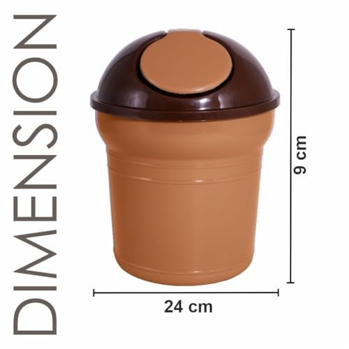 Wonder Server Desk Top/Car Plastic Swing Dustbin for Home/Kitchen/Office, 1 Pc, Coffee Color - Image 2