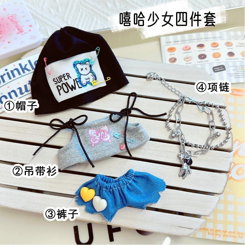 Clothes Only] Labubu Doll Clothes 17Cm Labubu Baby Clothes New Year And Christmas Sweatshirt Crawling Clothes Jeans - Image 1