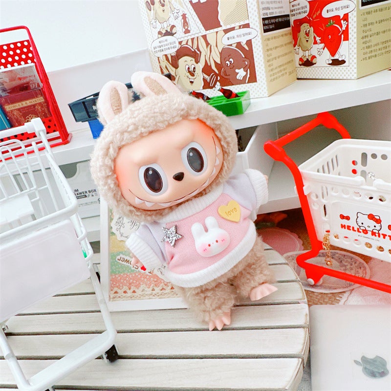 Clothes Only] Labubu Doll Clothes 17Cm Labubu Baby Clothes New Year And Christmas Sweatshirt Crawling Clothes Jeans - Image 4