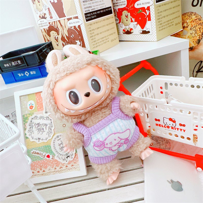 Clothes Only] Labubu Doll Clothes 17Cm Labubu Baby Clothes New Year And Christmas Sweatshirt Crawling Clothes Jeans - Image 5