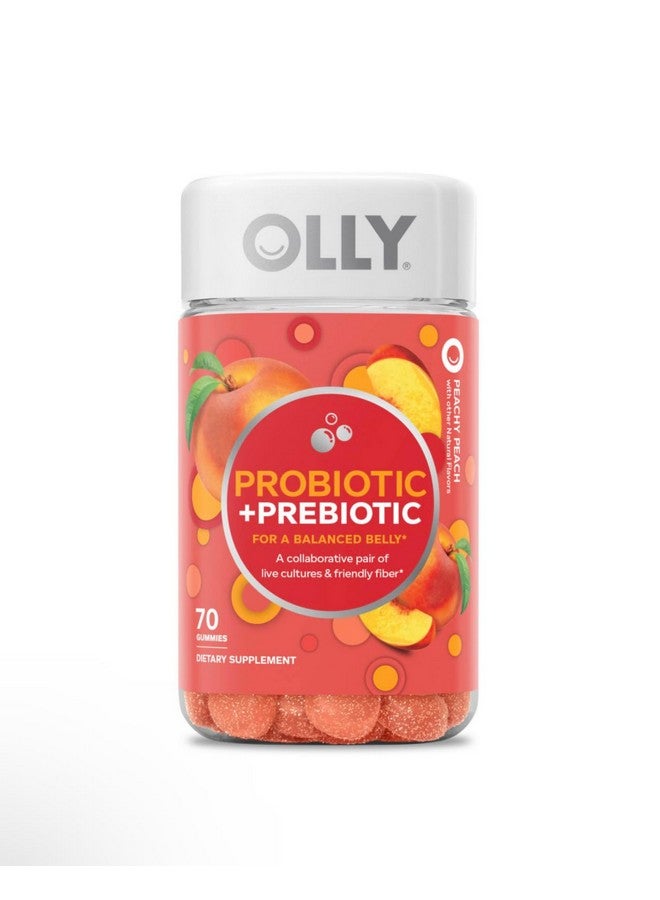OLLY Probiotic + Prebiotic Gummy, Digestive Support and Gut Health, 500 Million CFUs, Fiber, Adult Chewable Supplement for Men and Women, Peach, 70ct - Image 1