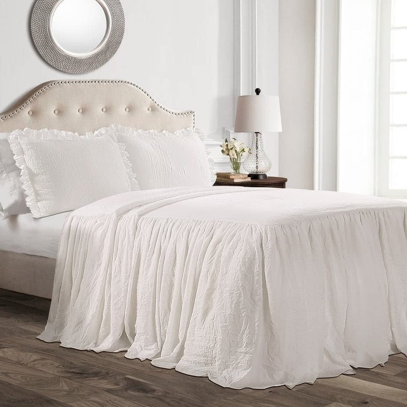 Lush Decor Ruffle Skirt Bedspread Set - 3-Piece Luxurious Farmhouse Bedding - Elegant Ruffle Detail - Timeless Style - Soft Lightweight Sheets - Queen, Grey - Image 2