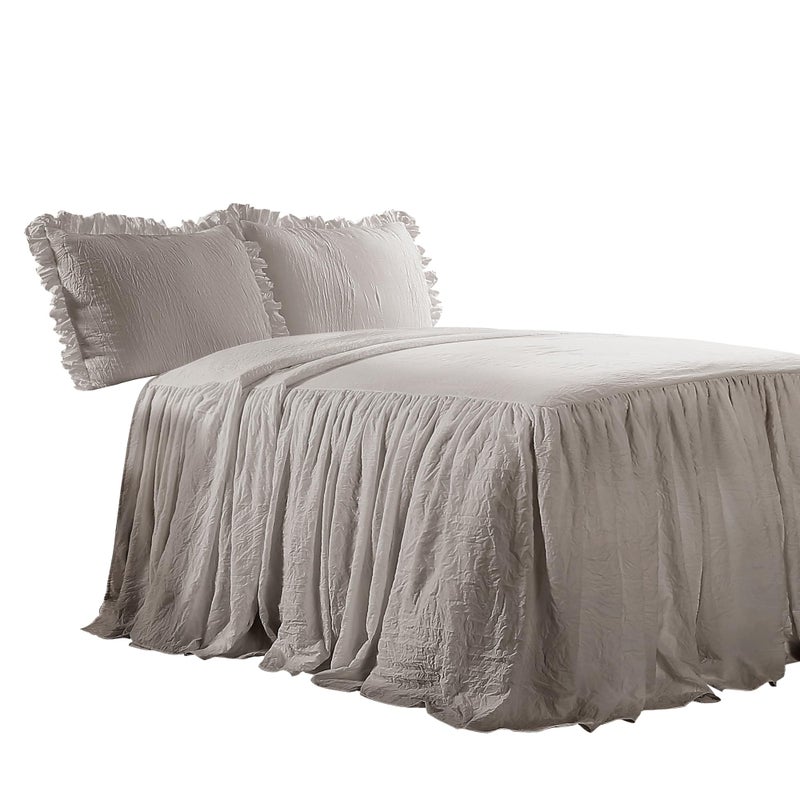 Lush Decor Ruffle Skirt Bedspread Set - 3-Piece Luxurious Farmhouse Bedding - Elegant Ruffle Detail - Timeless Style - Soft Lightweight Sheets - Queen, Grey - Image 4
